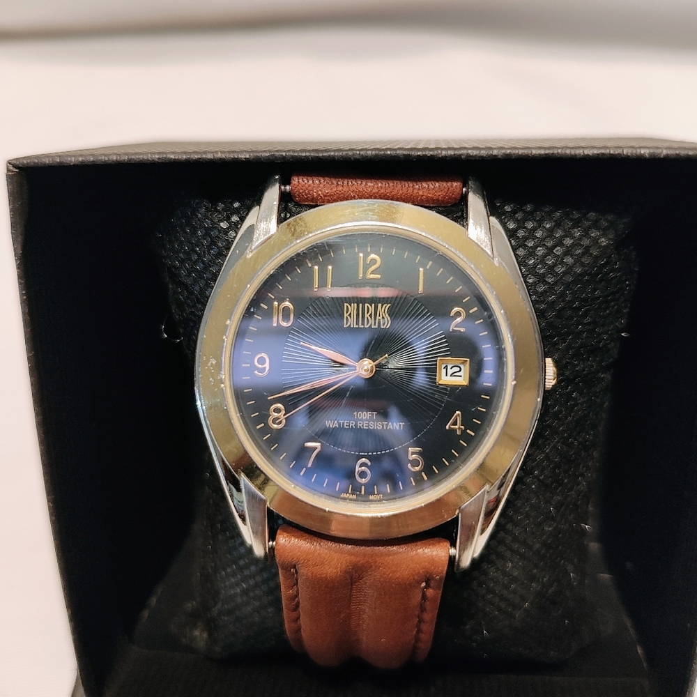 Vtg Bill Blass Quartz Watch, OS, Day Display, 7-1/2” Genuine Leather